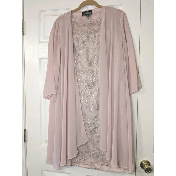 Alex Evenings Sequin Lace Midi Dress & Jacket Set Size 14 Pink Women